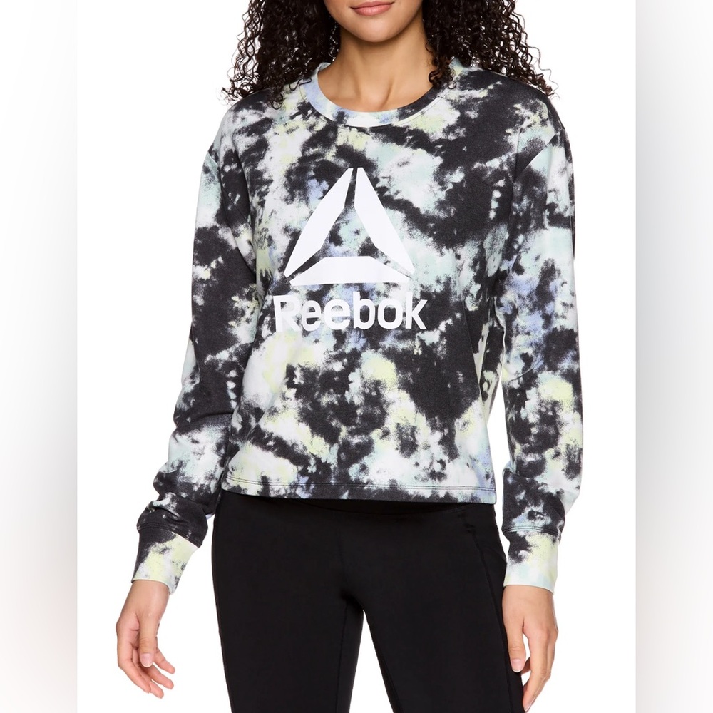 Reebok Women’s Cropped Tie-Dye Crewneck Sweatshirt Black White Size M